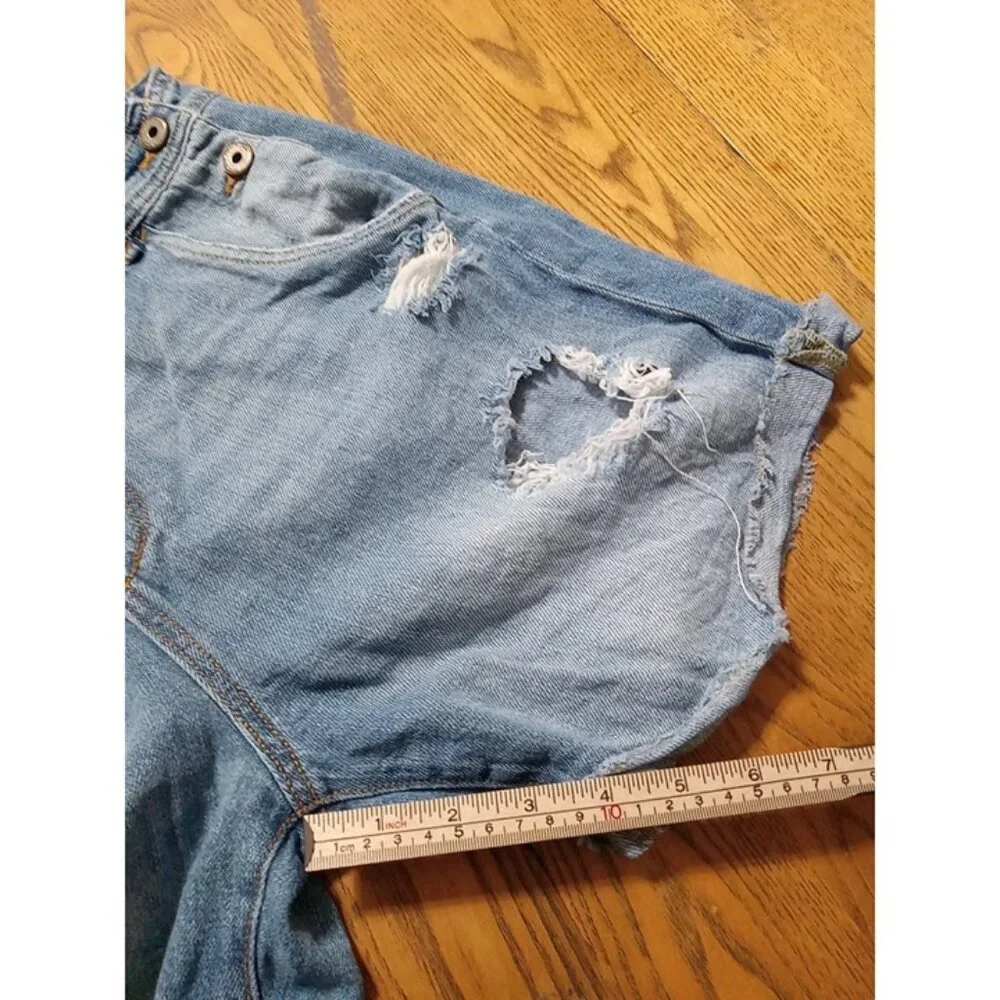ZARA OVERALLS Jeans Womens Shortalls MEDIUM Preowned Denim Distressed Holes - Picture 4 of 9